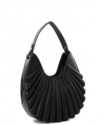 Ruffle Fashion Hobo Handbag D-0636 BLACK